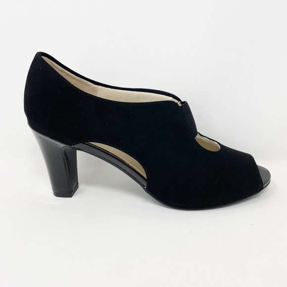 Life Stride Womens Black Vegan Suede Comfort Heel Slip On Peep toe Pumps 9.5 - Picture 1 of 11